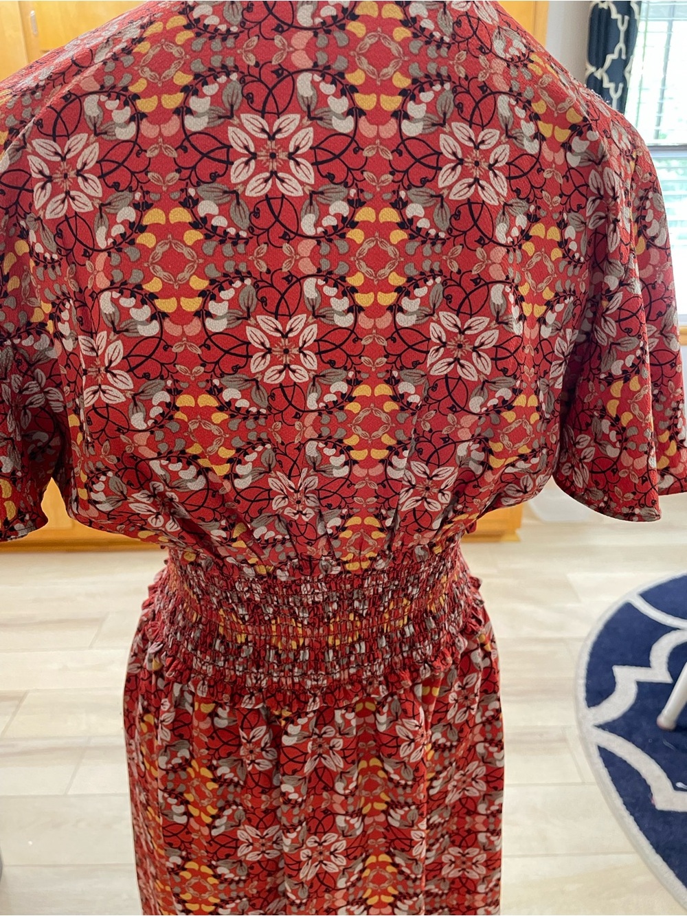 Max Studio Rust Floral Smocked Midi Dress with Orange & Cream Accents - Picture 3 of 5
